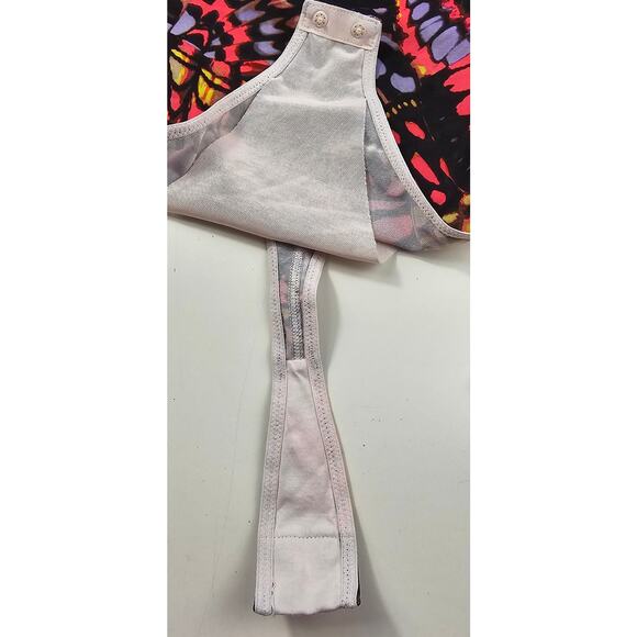 Yitty sz S thong long sleeve semi Sheer body suit lined torso EUC butterfly geo - Picture 8 of 10